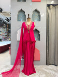"RUBY RED EMBROIDERED INDO WESTERN"