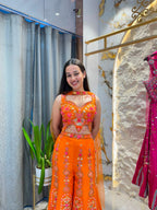 "SUNSET ORANGE MIRROR WORK INDO-WESTERN"