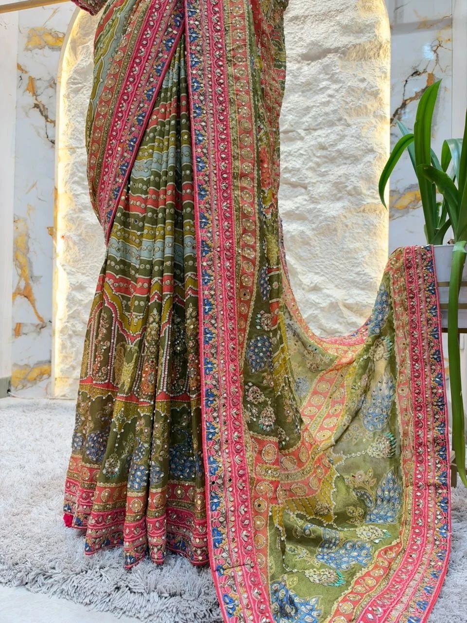 "ROYAL OLIVE GREEN SAREE"