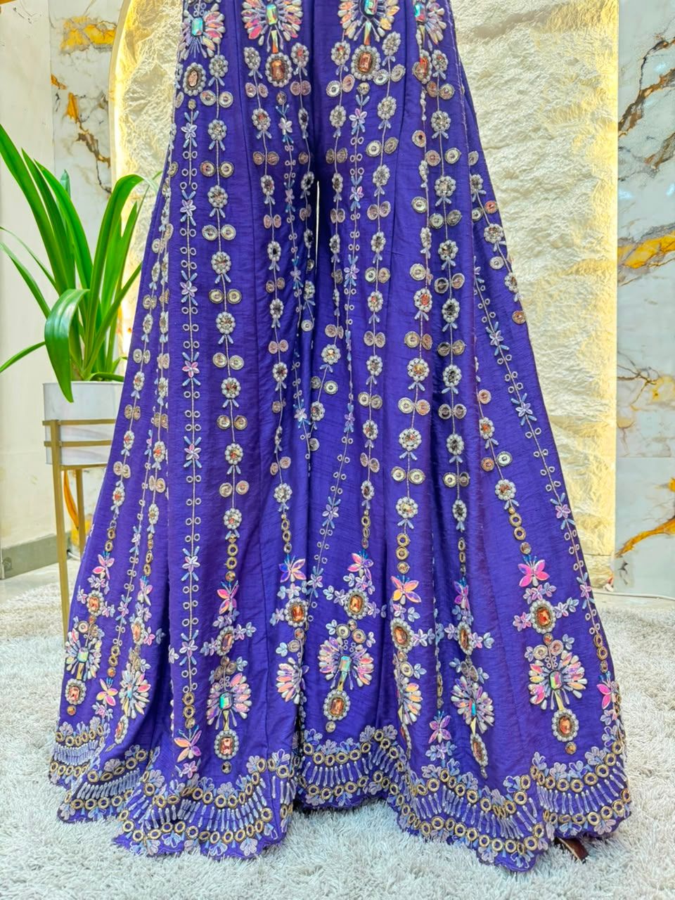"ROYAL BLUE FLORAL EMBELLISHED INDO-WESTERN"