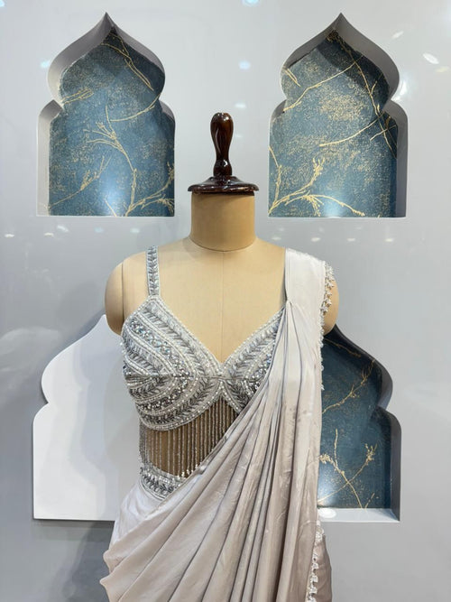 "IVORY RADIANCE DRAPE SAREE"