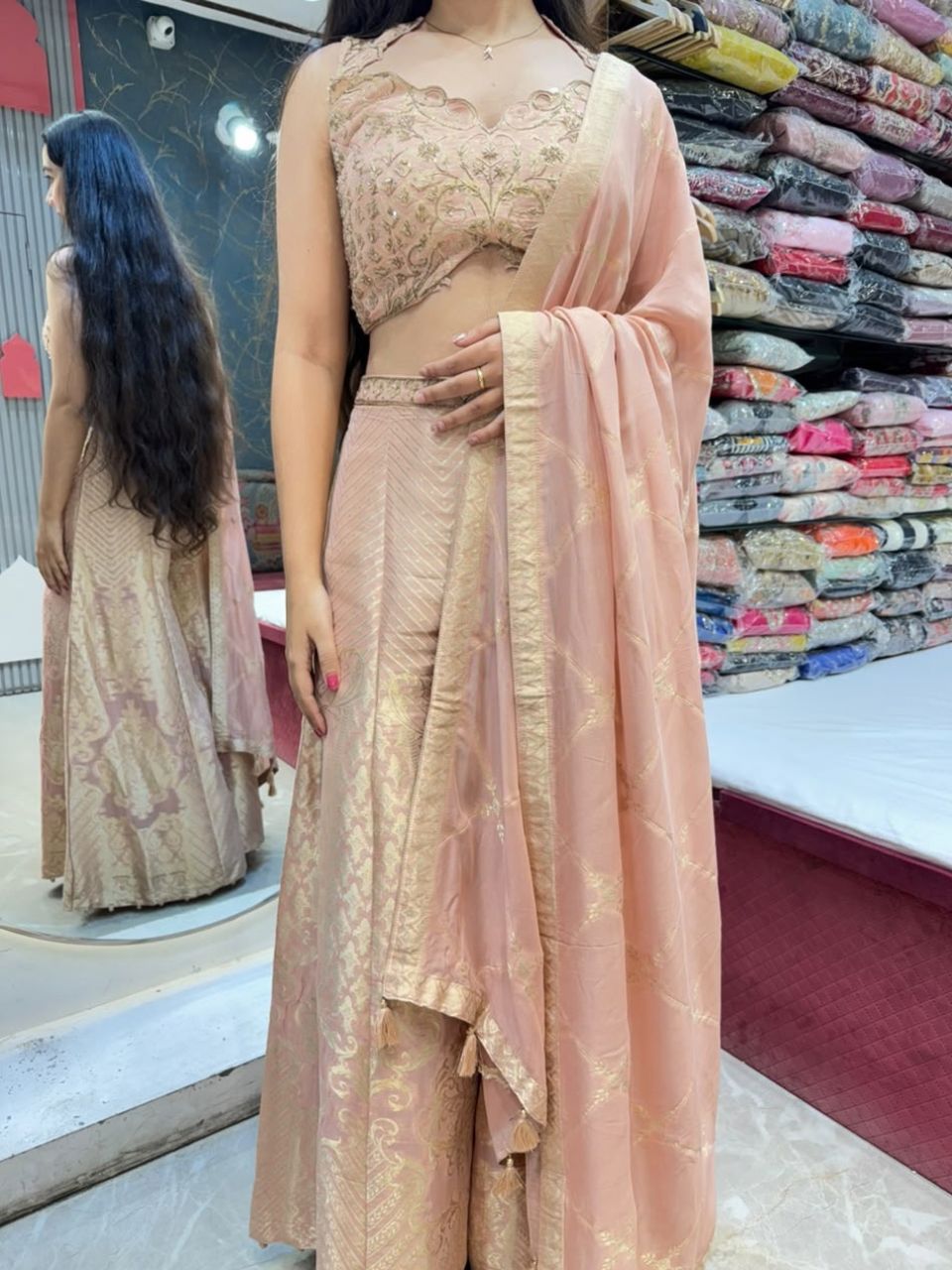 "PEACH BLUSH EMBROIDERED INDO-WESTERN"