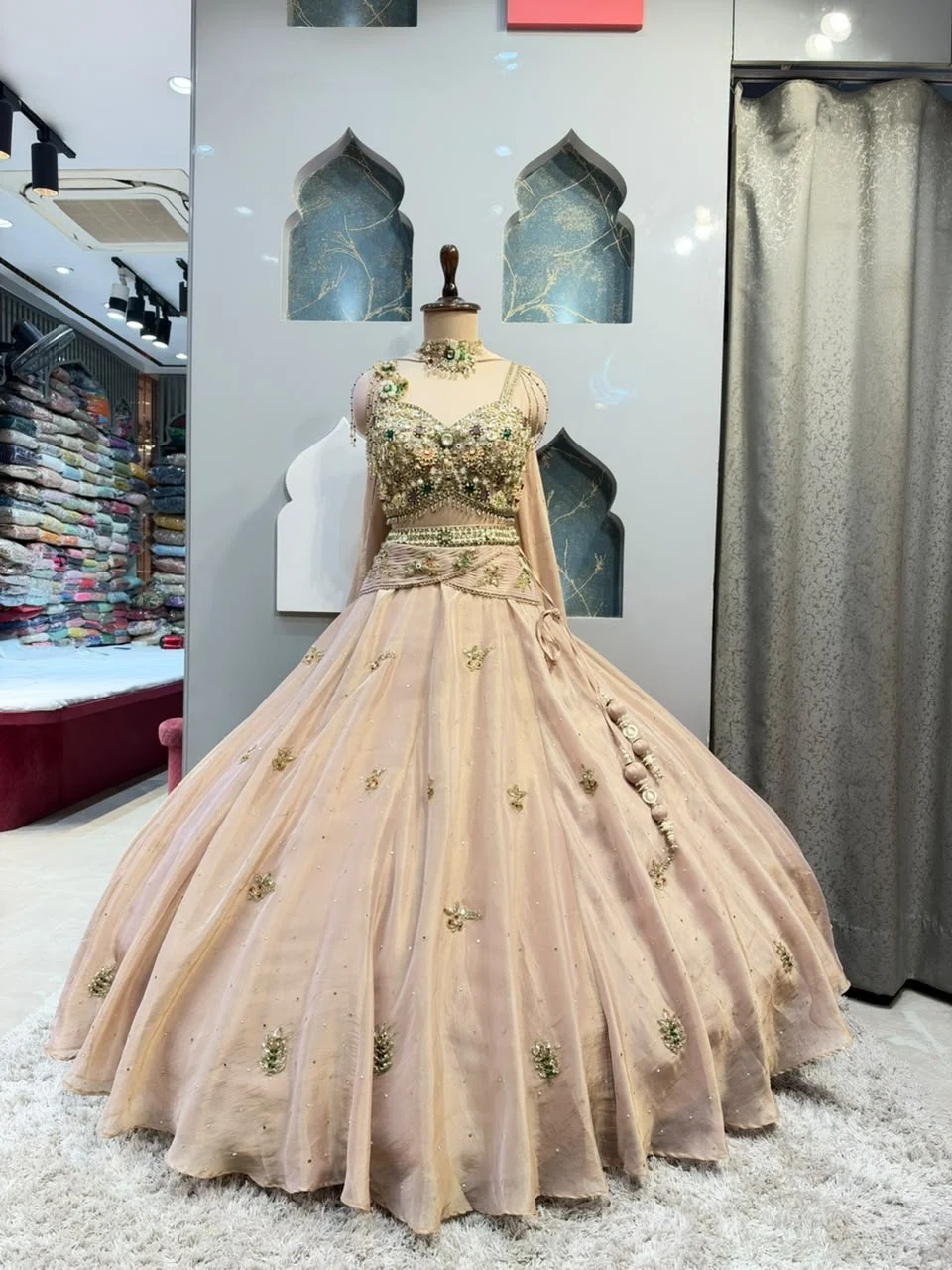 "BLUSH PINK EMERALD EMBELLISHED LEHENGA"