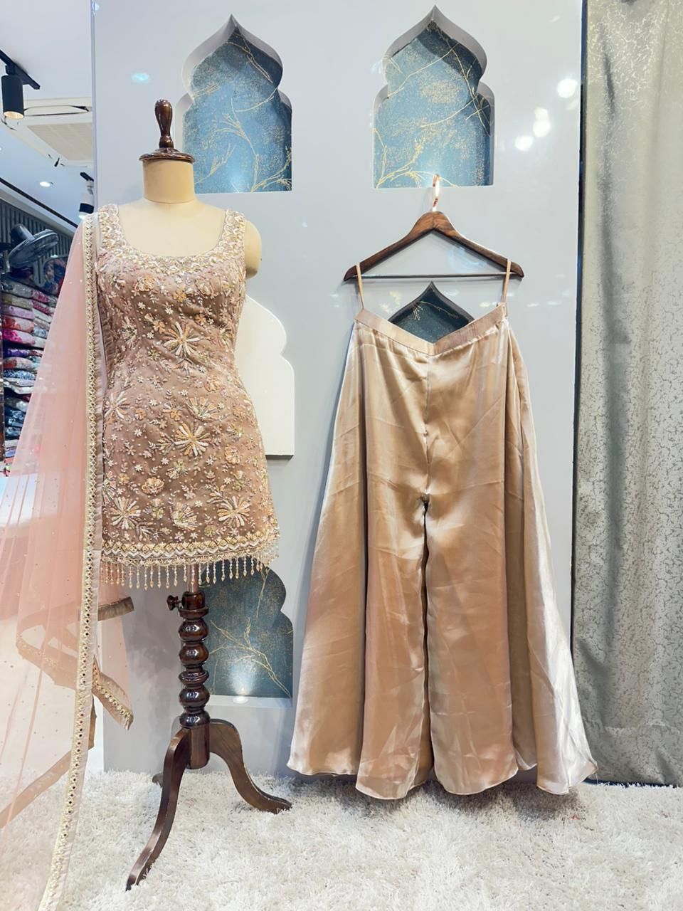 "CHAMPAGNE BLOSSOM EMBROIDERED SHARARA"