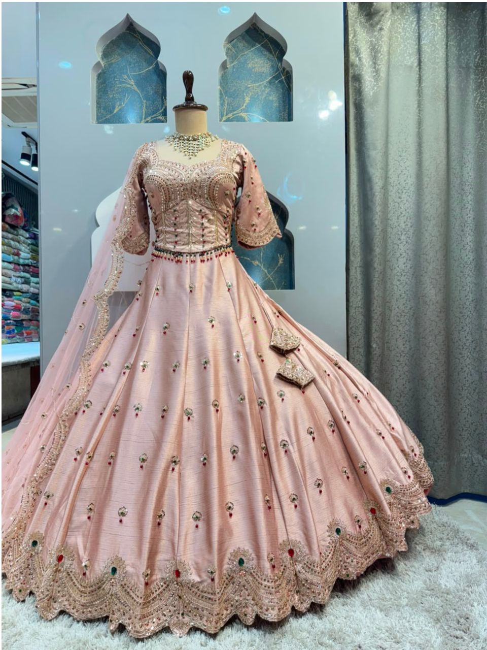 "BLUSH ROSE REGAL EMBROIDERED LEHENGA"