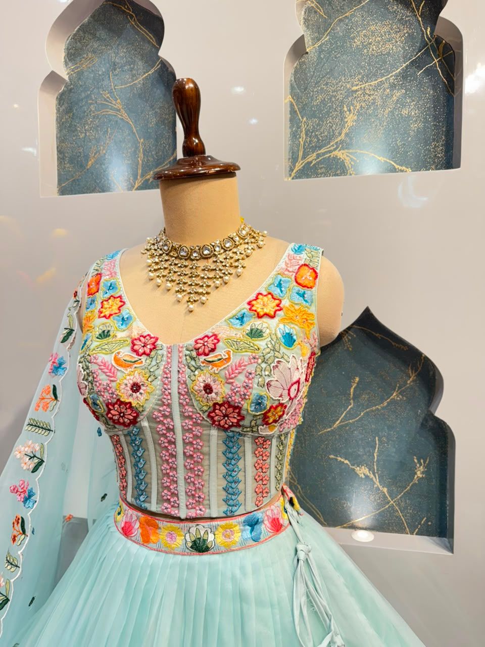 "CELESTIAL BLOOM AQUA LEHENGA"