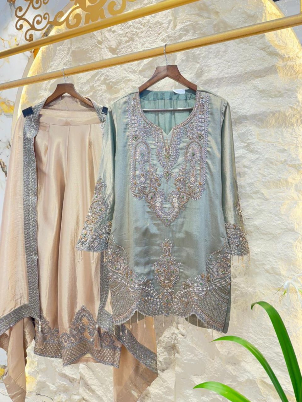 "SAGE ELEGANCE HAND EMBROIDERED SUIT"