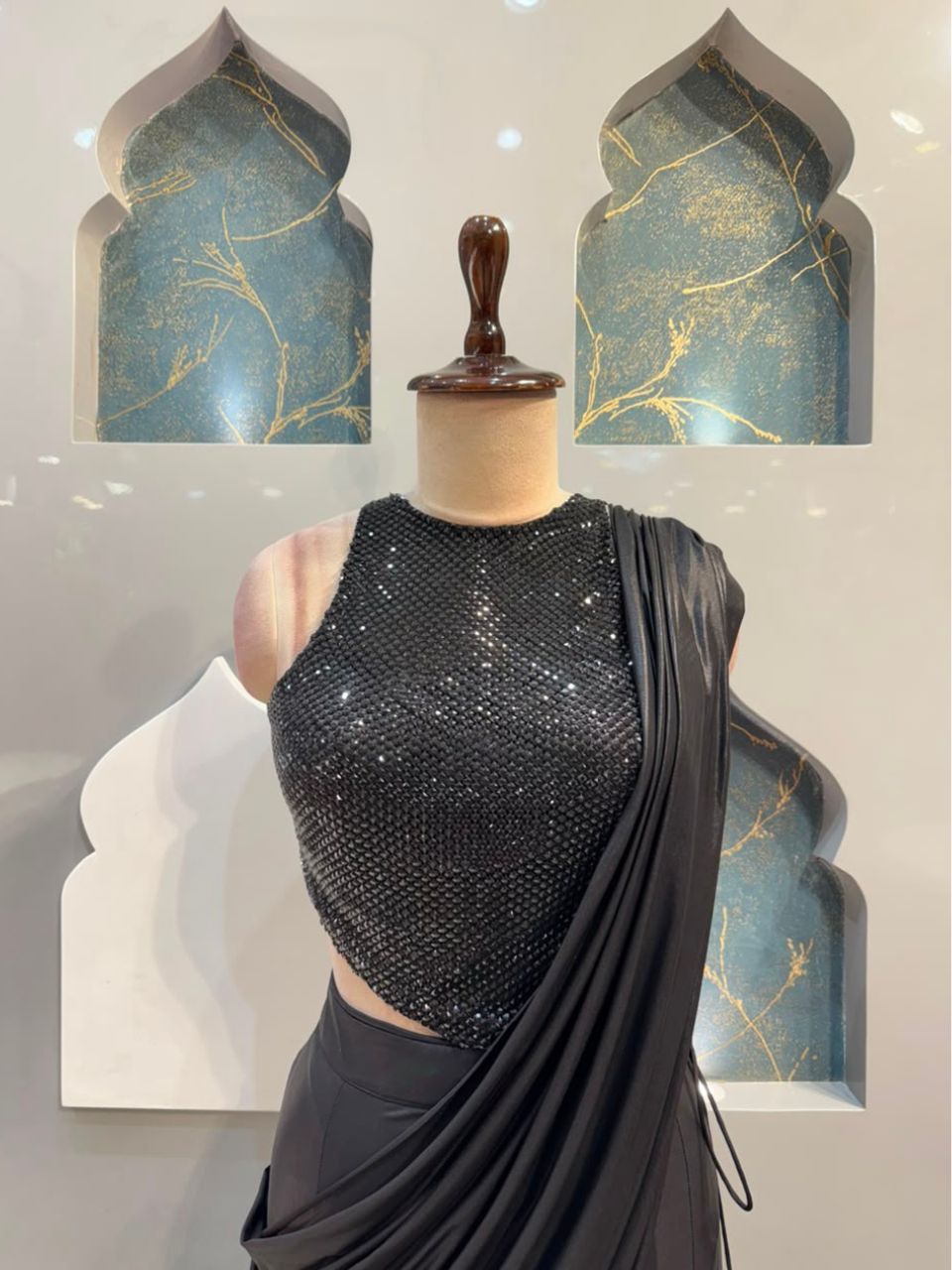 "MIDNIGHT BLACK SWQUIN DRAPE SAREE"