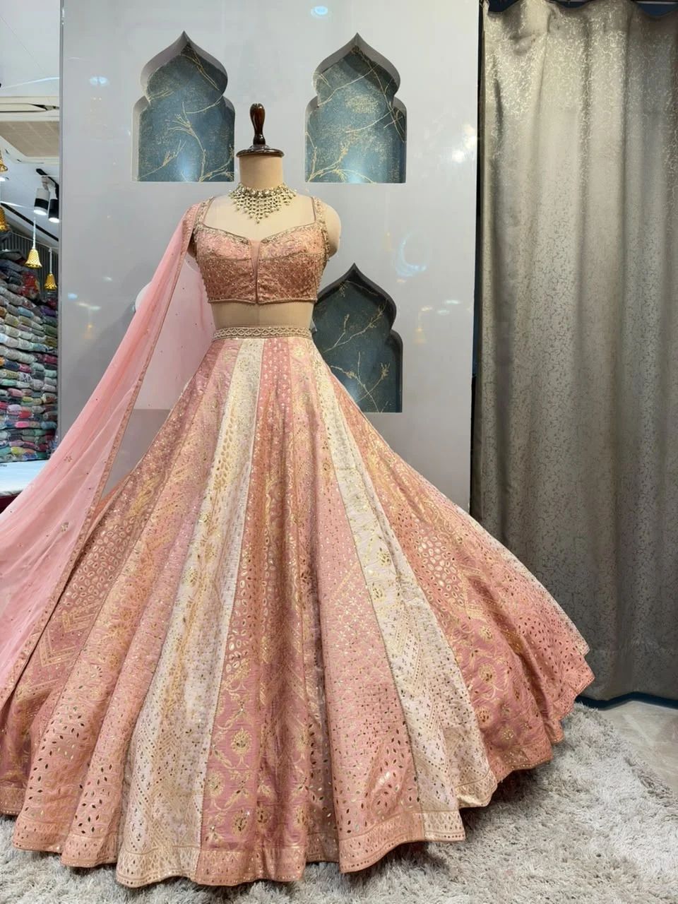 "BLUSH PEACH FLORAL EMBROIDERED LEHENGA"