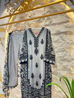 "IVORY MIST BLACK FLORAL EMBROIDERED SUIT"
