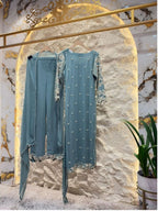 "ELEGANT TEAL BLUE EMBROIDERED SUIT"