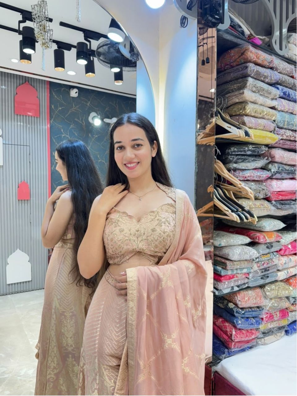 "PEACH BLUSH EMBROIDERED INDO-WESTERN"