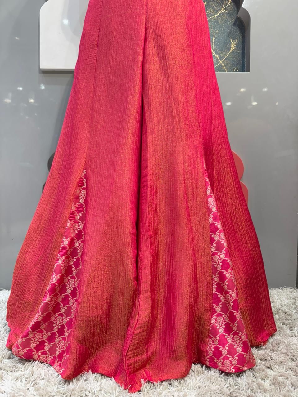 "HOT PINK BROCADE HALTER INDO-WESTERN"