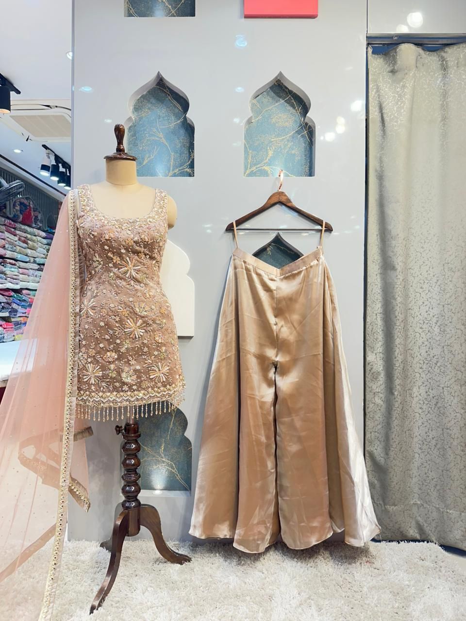 "CHAMPAGNE BLOSSOM EMBROIDERED SHARARA"