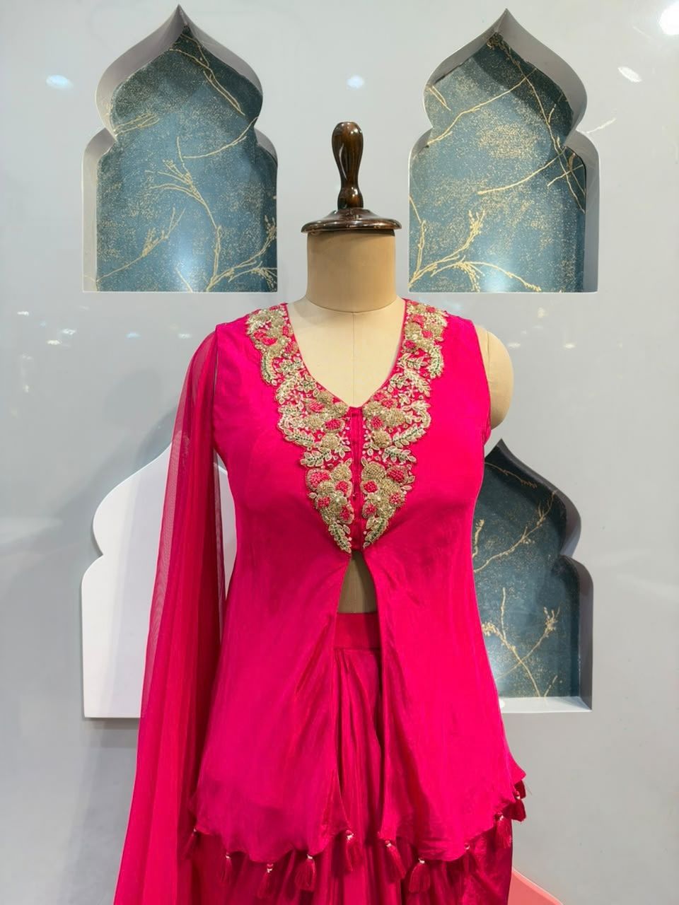 "RUBY RED EMBROIDERED INDO WESTERN"