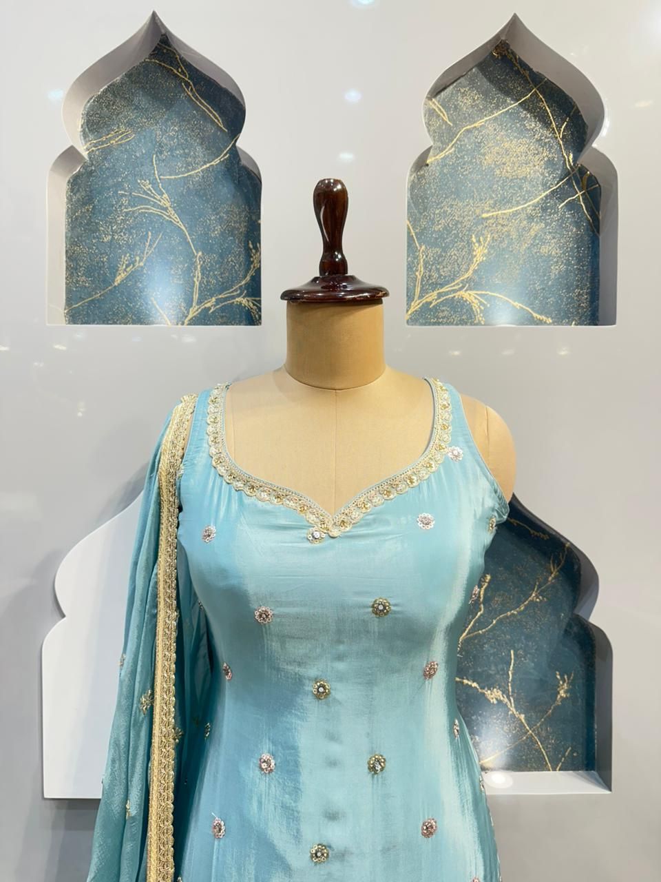 "SKY BLUE ZARI ELEGANCE SHARARA"