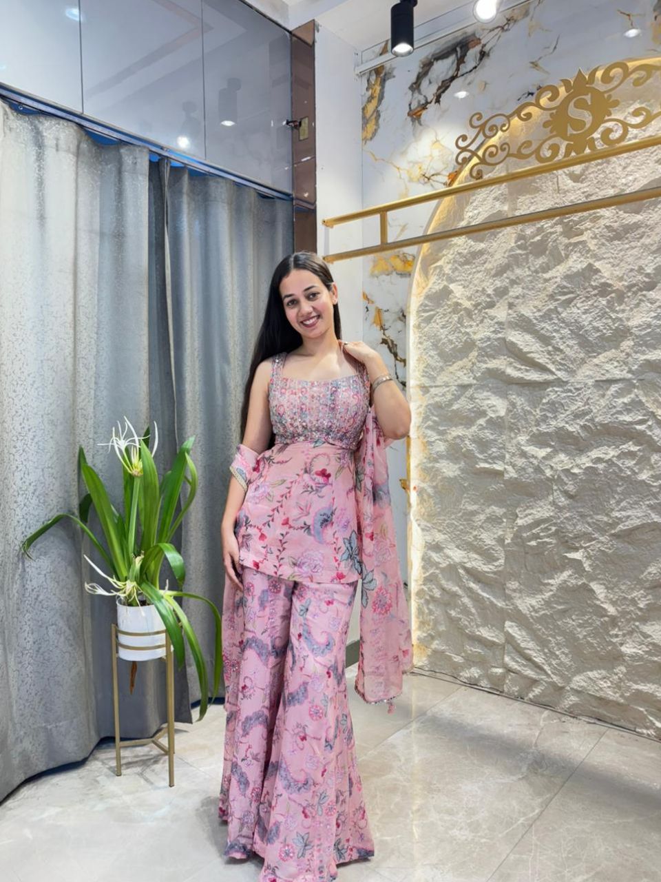 "BLUSH BLOOM PRINTED SHARARA INDO-WESTERN"