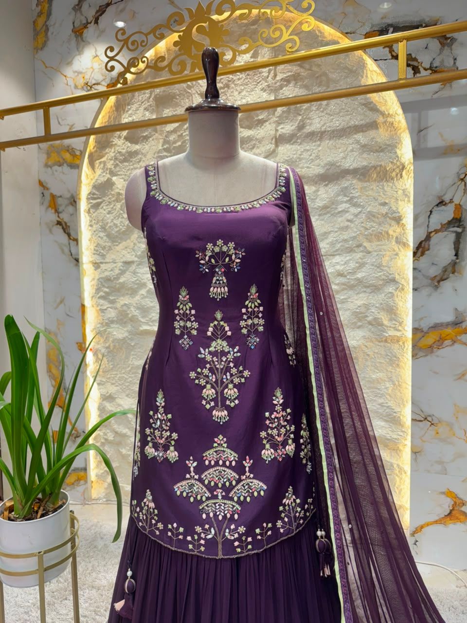 "ROYAL PLUM EMBROIDERED SHARARA"