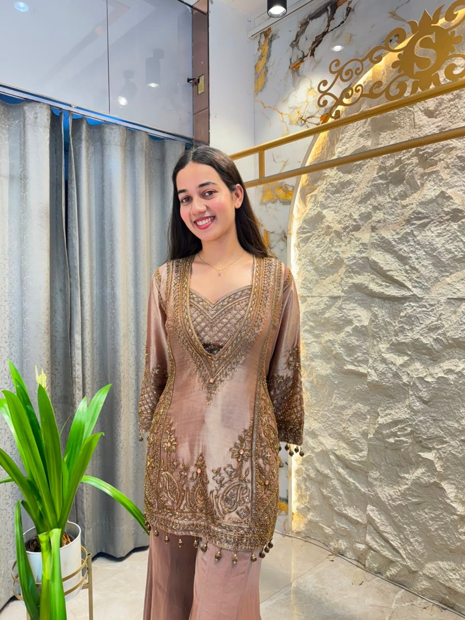 "DUSTY MAUVE AND GOLD EMBROIDERED SHARARA"