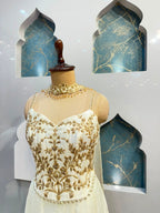 "PEARL WHITE CORSET STYLE INDO-WESTERN"