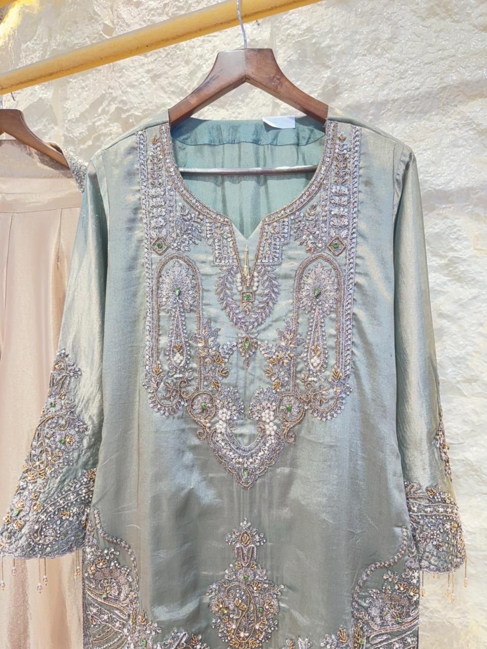 "SAGE ELEGANCE HAND EMBROIDERED SUIT"