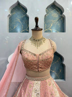 "BLUSH PEACH FLORAL EMBROIDERED LEHENGA"