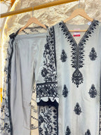 "IVORY MIST BLACK FLORAL EMBROIDERED SUIT"