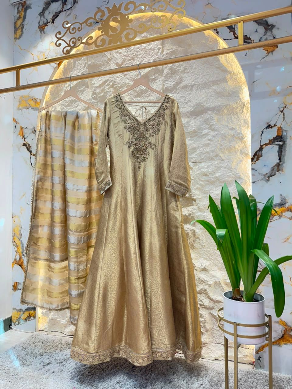 "CHAMPAGNE REGAL EMBROIDERED ANARKALI"
