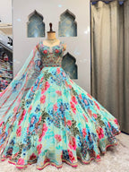 "AQUA FLORAL SYMPHONY LEHENGA"