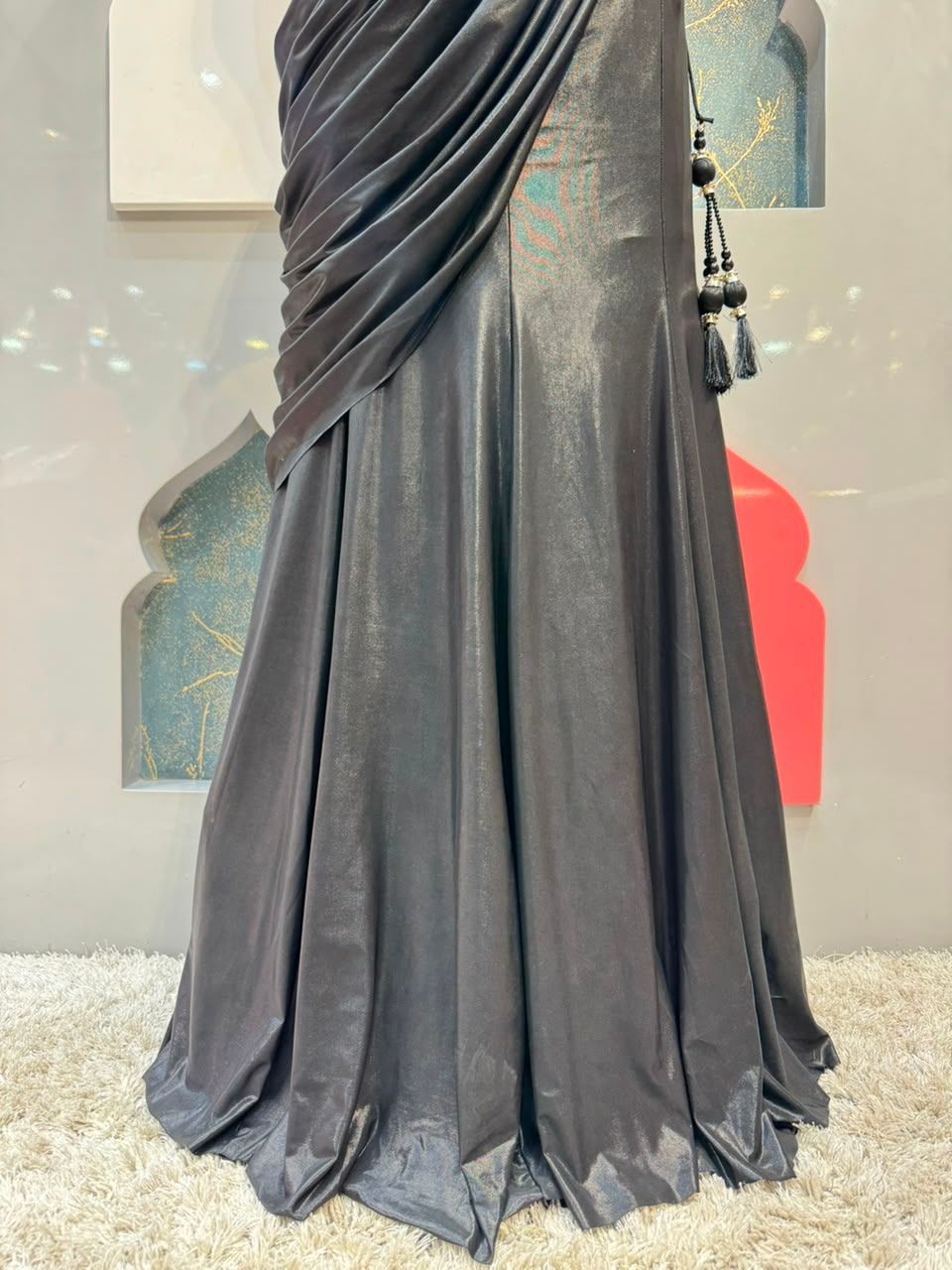 "MIDNIGHT BLACK SWQUIN DRAPE SAREE"