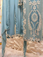 "ELEGANT TEAL BLUE EMBROIDERED SUIT"