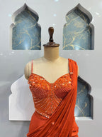 "SUNSET RUST COUTURE DRAPE SAREE"