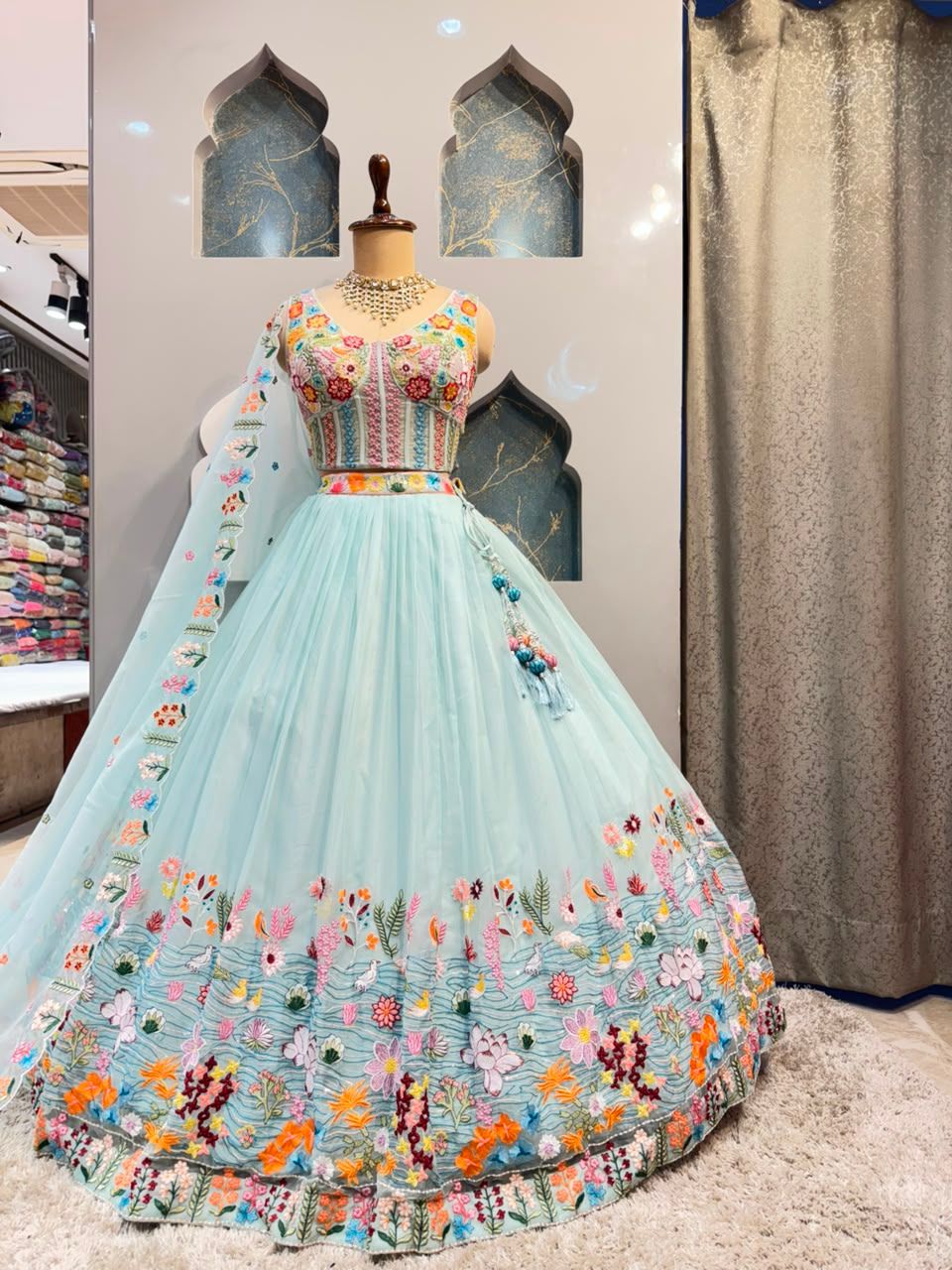 "CELESTIAL BLOOM AQUA LEHENGA"