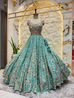 "TURQUOISE BLOOM EMBELLISHED LEHENGA"