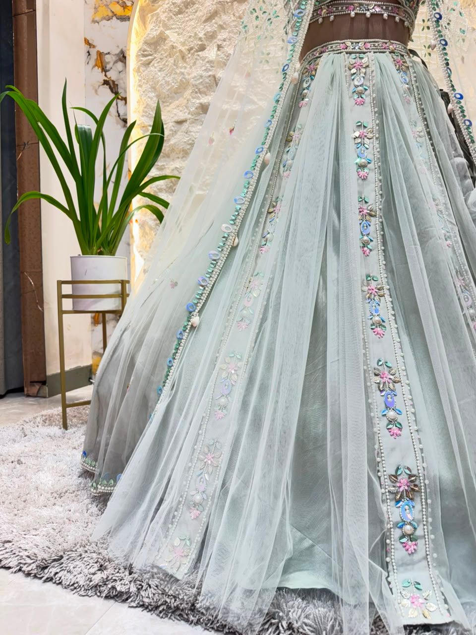 "CELESTIAL MINT BLOOM LEHENGA"