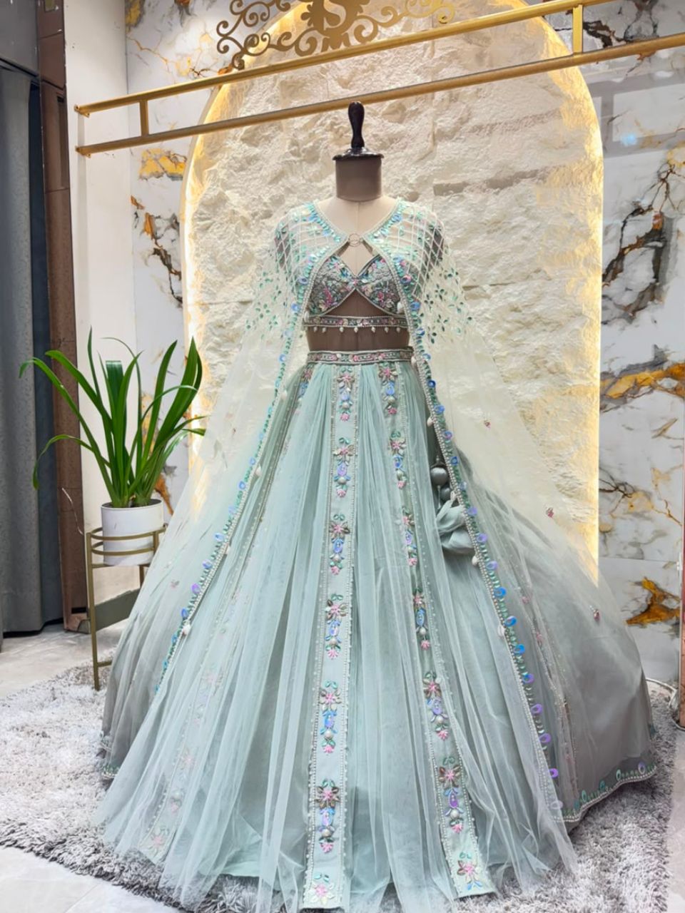 "CELESTIAL MINT BLOOM LEHENGA"