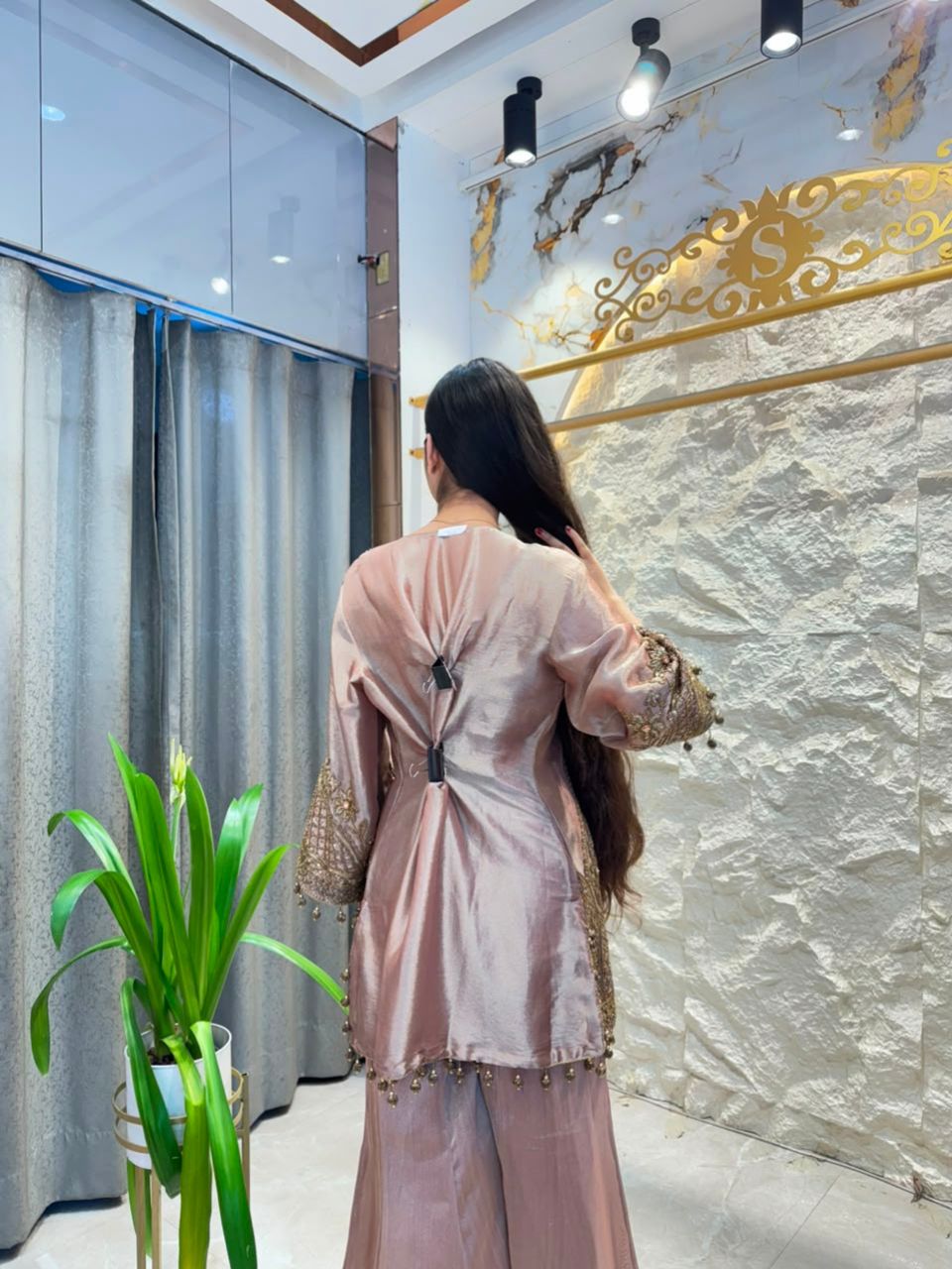 "DUSTY MAUVE AND GOLD EMBROIDERED SHARARA"
