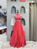 "HOT PINK BROCADE HALTER INDO-WESTERN"