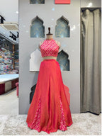"HOT PINK BROCADE HALTER INDO-WESTERN"