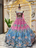 "ROSY BLUE OMBRE EMBROIDERED LEHENGA"