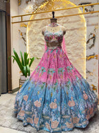 "ROSY BLUE OMBRE EMBROIDERED LEHENGA"