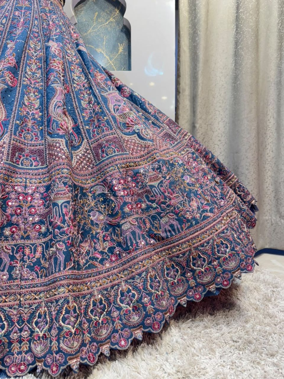 "MIDNIGHT BLUE REGAL FLORAL EMBROIDERED LEHENGA"