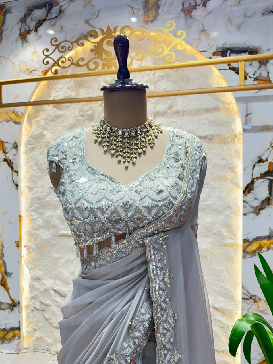 "SILVER MIST EMBELLISHED SAREE"