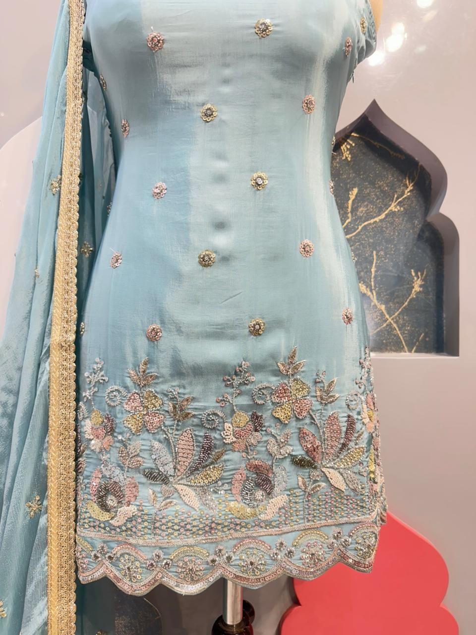 "SKY BLUE ZARI ELEGANCE SHARARA"
