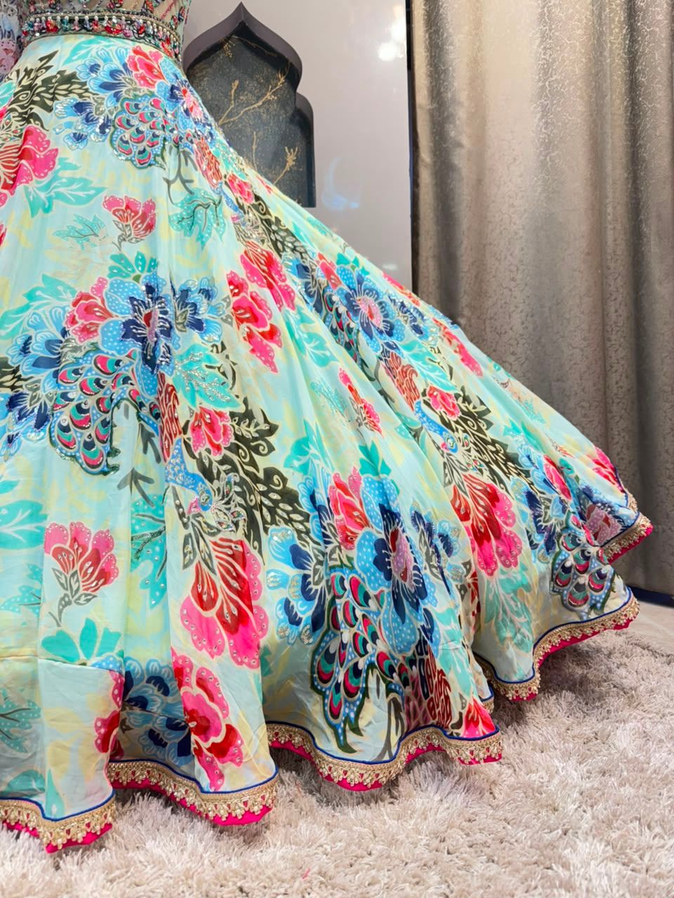 "AQUA FLORAL SYMPHONY LEHENGA"