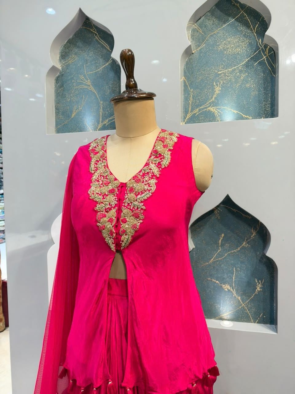 "RUBY RED EMBROIDERED INDO WESTERN"