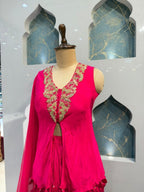 "RUBY RED EMBROIDERED INDO WESTERN"