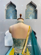 "EMERALD MIST EMBROIDERED PANELLED LEHENGA"