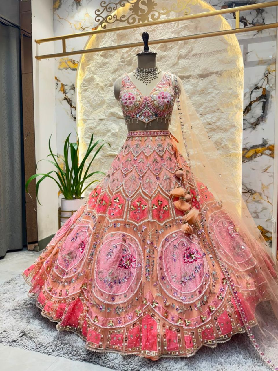 "BLUSH ROYALE MIRRORWORK LEHENGA"