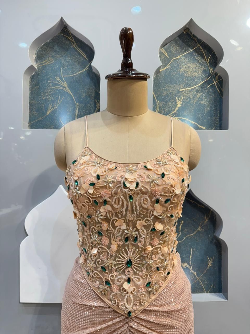 "CHAMPAGNE CRYSTAL DRAPED INDO-WESTERN"